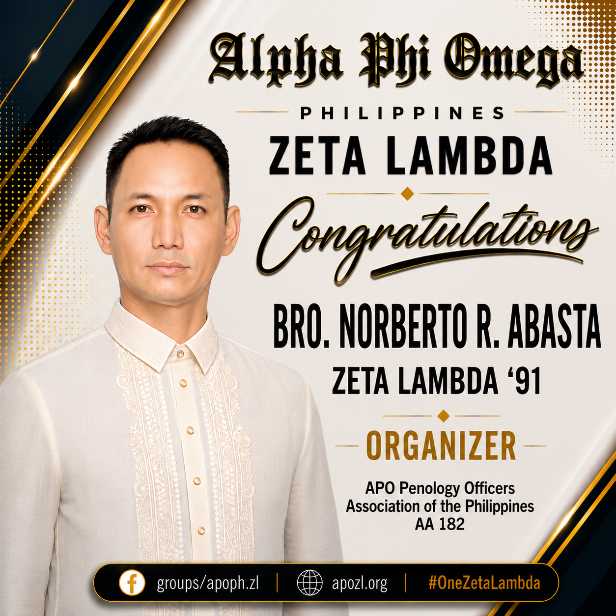 Congratulations, Bro. Norberto R. Abasta, Zeta Lambda ’91