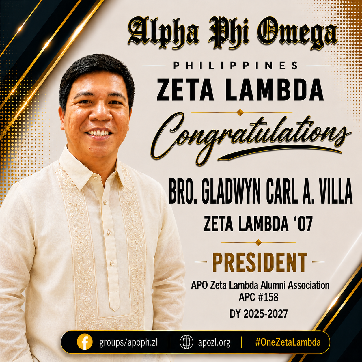 Our AA President for DY 2025 – 2027: Bro. Gladwyn Carl A. Villa ’07