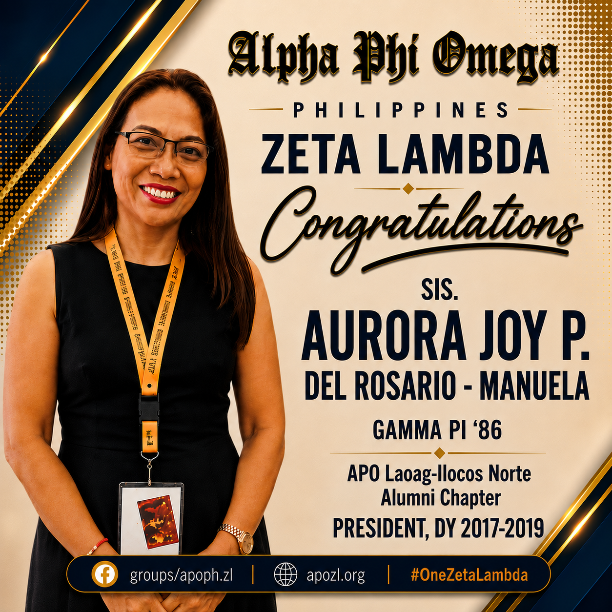 Congratulations, Sis. Aurora Joy P. del Rosario – Manuela, Gamma Pi ’86