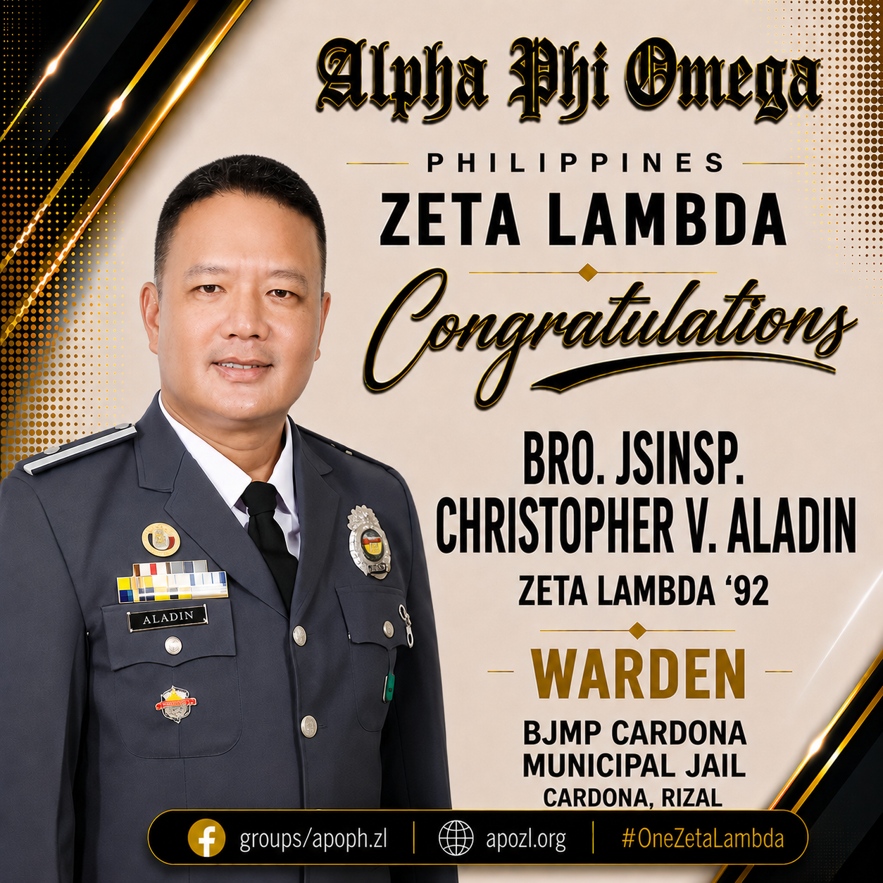 A Zeta Lambda Brother Appointed Warden of BJMP Cardona Municipal Jail