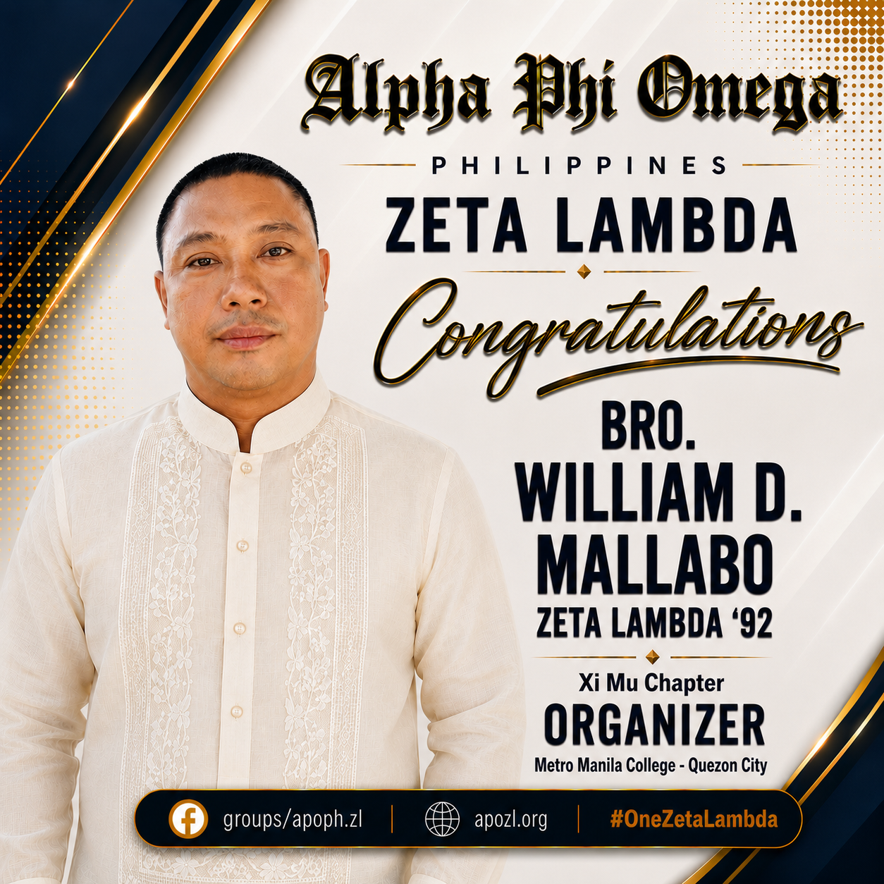 Congratulations, Bro. William D. Mallabo, Zeta Lambda ’92